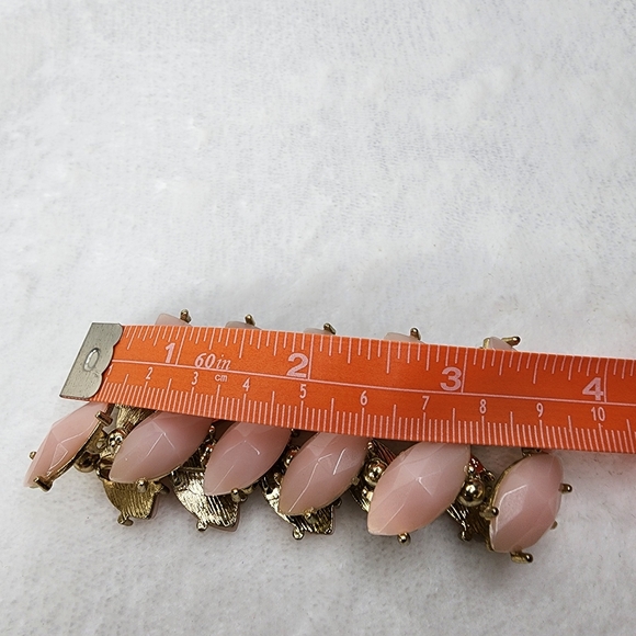 Vintage Stretch Bracelet Linked Pink Acrylic Gems with Gold Tone Metal 9" - Picture 9 of 13